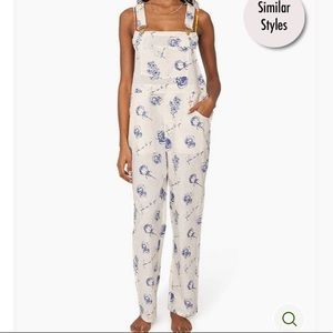 WeWoreWhat Blue and White “From me to you” linen overalls Size Medium